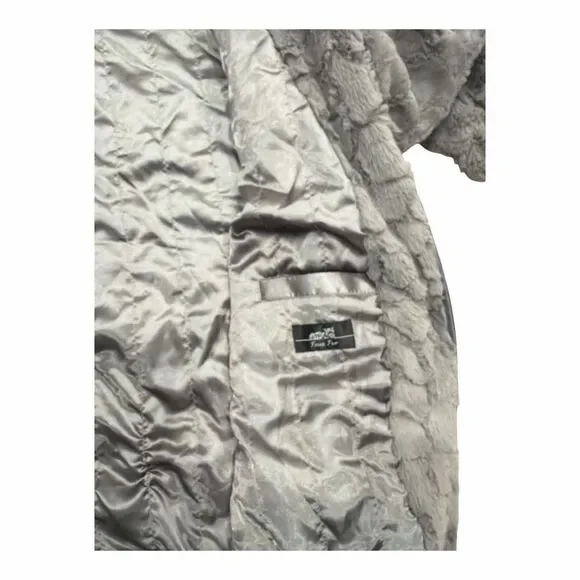 Adrienne Landau Gray Faux Fur Jacket Coat Womens Size Large - Picture 2 of 5